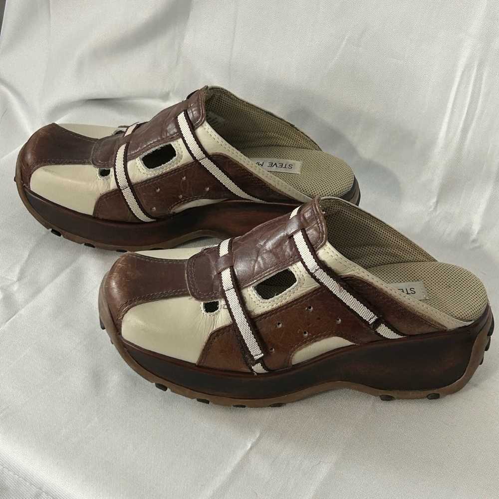 RARE Vintage Y2K Steve Madden Athletic Leather Slip On Mules - Picture 5 of 14